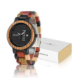 Wood Watch Men Women Quartz Week Date Timepiece Colorful Wooden Band